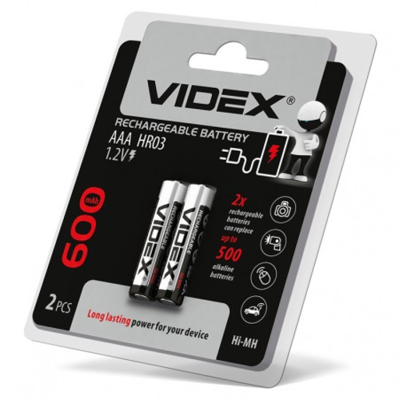 Аккумуляторные батарейки VIDEX HR03 600mAh 1,2V ( цена за 1 батарейку) HR03/600/2DB