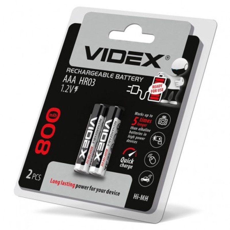 Аккумуляторные батарейки VIDEX HR03 800mAh 1,2 V HR03/800/2DB