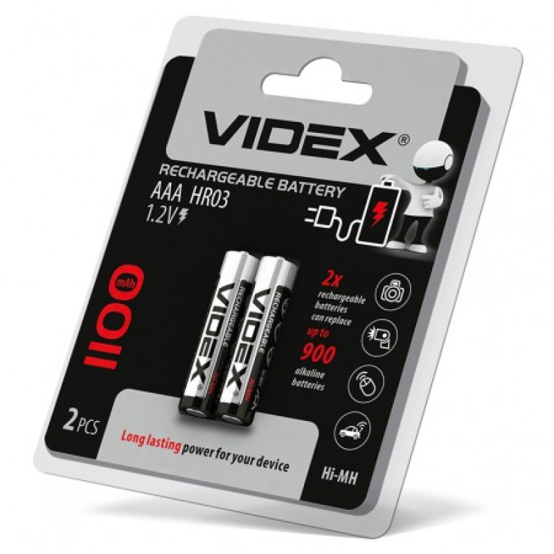 Аккумуляторные батарейки VIDEX HR03/AAA 1100mAh 1,2V ( цена за 1 батарейку) HR03/1100/2DB