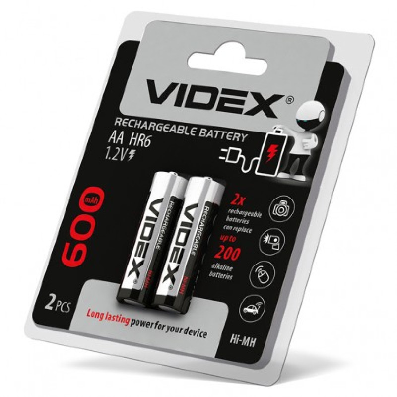 Аккумуляторные батарейки VIDEX HR6 600mAh 1,2 V ( цена за 1 батарейку) HR6/600/2DB
