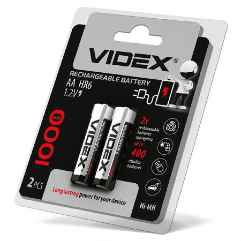 Акумуляторні батарейки VIDEX HR6 1000mAh 1,2 V ( ціна за 1 батарейку) HR6/1000/2DB
