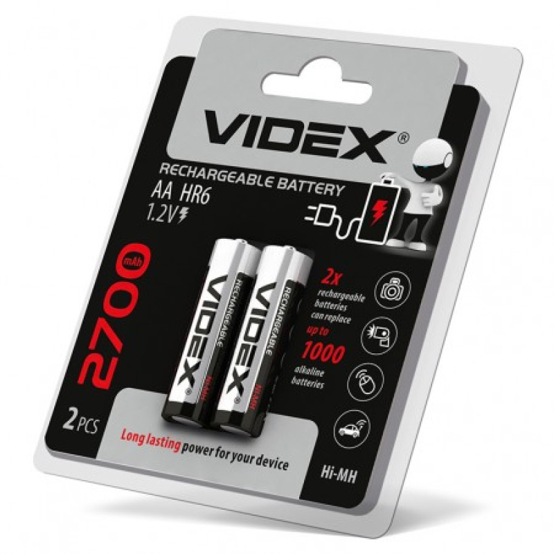 Акумуляторні батарейки VIDEX HR6 2700mAh 1,2 V ( ціна за 1 батарейку) HR6/2700/2DB