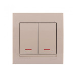 Выключатель двухклавишный с подсветкой LEZARD Deriy крем 702-0303-112