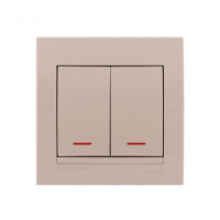 Выключатель двухклавишный с подсветкой LEZARD Deriy крем 702-0303-112