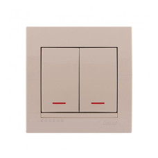 Выключатель двухклавишный с подсветкой LEZARD Deriy крем 702-0303-112