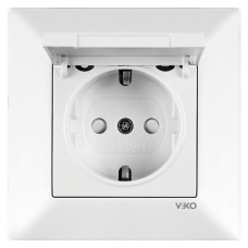 Розетка одинарная с/з и защитной крышкой VIKO Meridian белая 90970012-WH