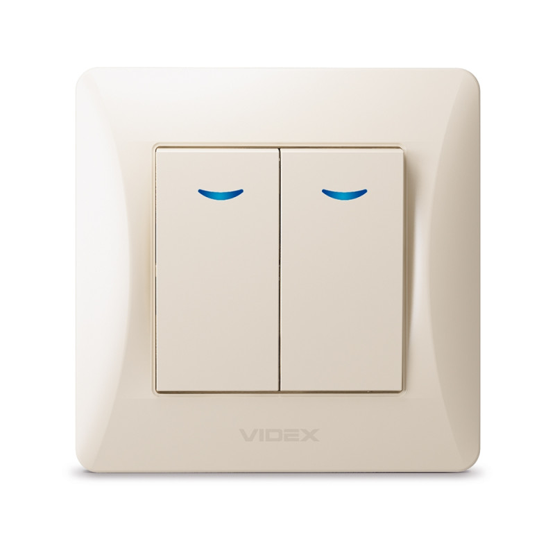 Выключатель двухклавишный с подсветкой VIDEX Binera крем VF-BNSW2L-CR