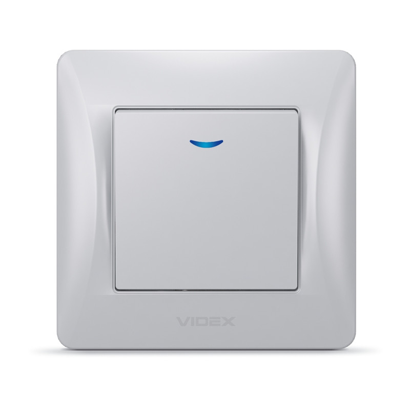 Вимикач одноклавішний з підсвіткою VIDEX Binera срібний шовк VF-BNSW1L-SS