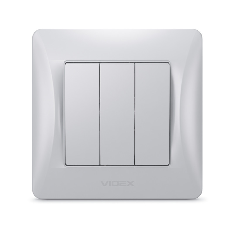 Выключатель трехклавишный VIDEX Binera серебряный шёлк VF-BNSW3-SS