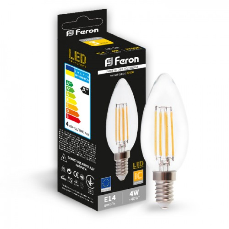 Лампа светодиодная LB-58 C37 230V 4W E14 2700K 400LM FILAMENT 25572
