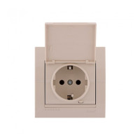 Розетка одинарная с/з и крышкой LEZARD Deriy крем 702-0303-123В