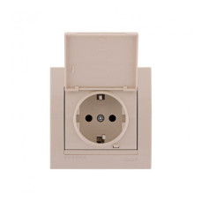 Розетка одинарная с/з и крышкой LEZARD Deriy крем 702-0303-123В