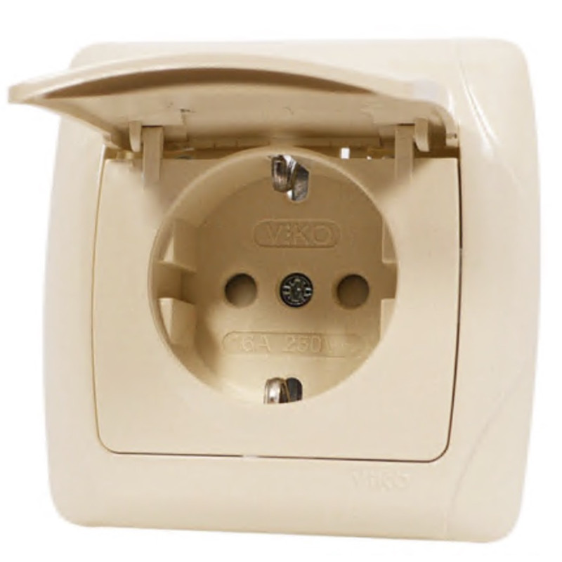 Розетка одинарная с/з и крышкой VIKO Carmen крем 90562012
