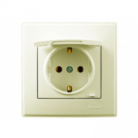 Розетка одинарная с/з и защитной крышкой LEZARD Lesya крем 705-0303-123B