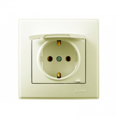 Розетка одинарная с/з и защитной крышкой LEZARD Lesya крем 705-0303-123B