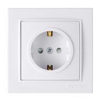 Розетка одинарная с/з и шторкой Nilson Thor белая 27111019