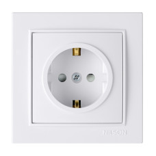 Розетка одинарная с/з и шторкой Nilson Thor белая 27111019