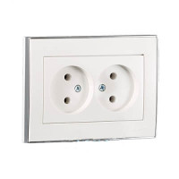 Розетка двойная без заземления со вставкой RAIN белый хром ПБТ 703-0225-128В