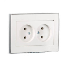 Розетка двойная без заземления со вставкой RAIN белый хром ПБТ 703-0225-128В