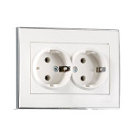 Розетка двойная с заземлением со вставкой RAIN белый хром ПБТ 703-0225-127В
