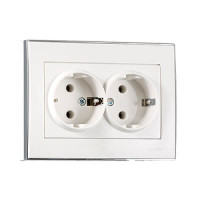Розетка двойная с заземлением со вставкой RAIN белый хром ПБТ 703-0225-127В