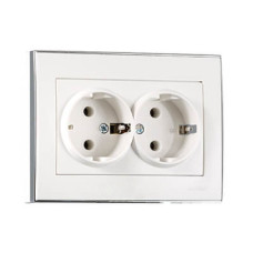 Розетка двойная с заземлением со вставкой RAIN белый хром ПБТ 703-0225-127В