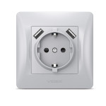 Розетка одинарная с заземлением +2USB VIDEX Binera серебряный шёлк (VF-BNSK1GU2-SS)
