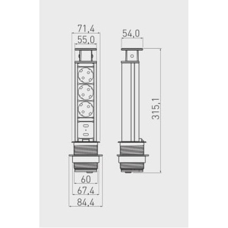 Удлинитель GTV выдвижной врезной d60mm 3 гнезда schucko черный AE-BPW3S60-20