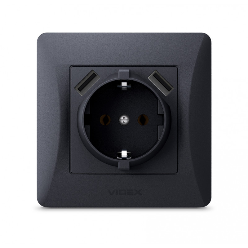 Розетка одинарна + 2USB з/з VIDEX Binera графіт (VF-BNSK1GU2-BG)