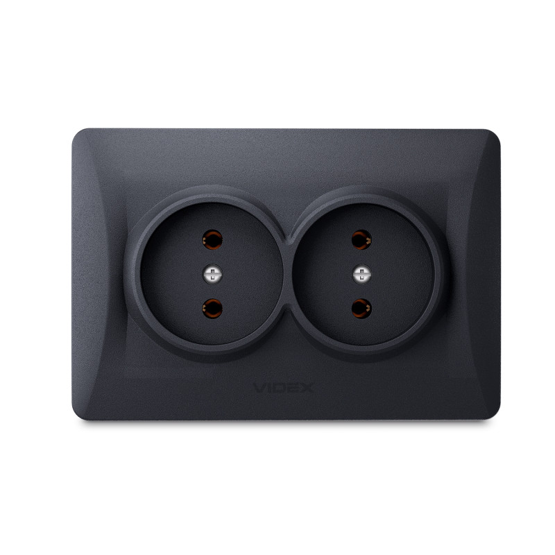 Розетка двомісна б/з VIDEX Binera графіт (VF-BNSK2-BG)