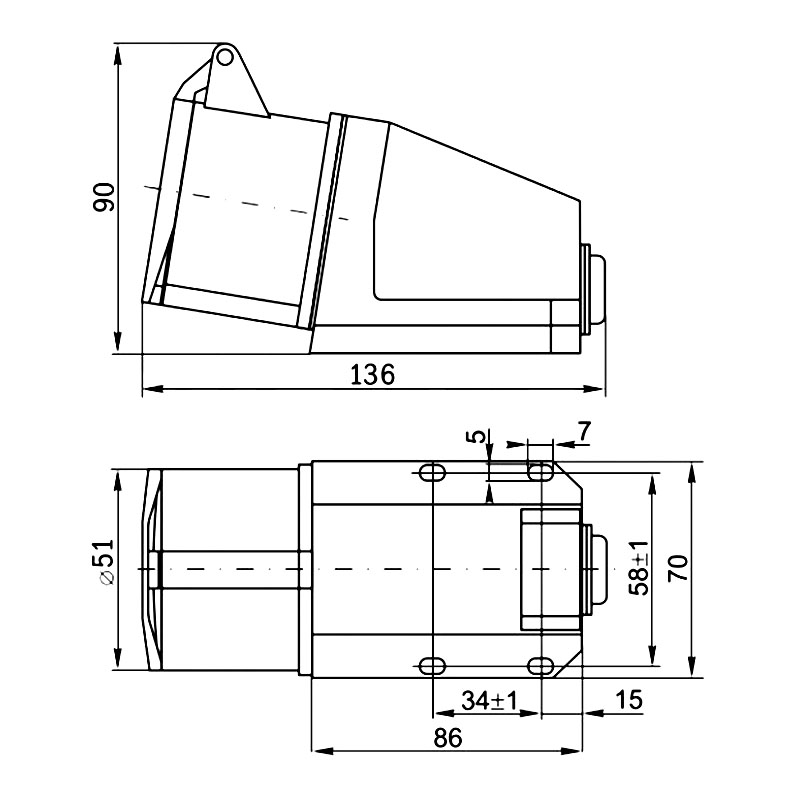 Розетка стационарная 113 2Р+PE 16А 220-250В IP44 A0080040001