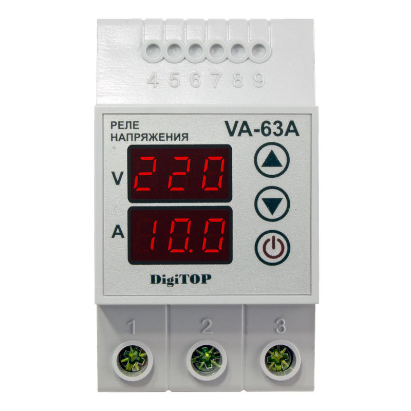 Реле напряжения DigiTOP на DIN-рейку VA-63A (63A-80A) с контролем тока