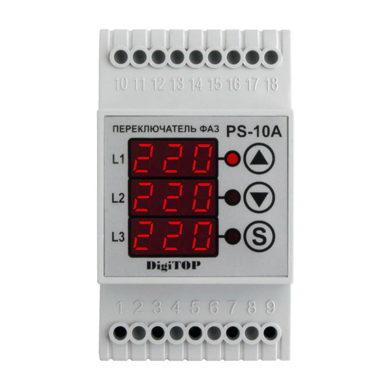 Автоматический переключатель фаз DigiTOP на DIN-рейку PS-10A