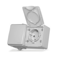 Выключатель одноклавишный и розетка одинарная с/з VIDEX BINERA IP65 (VF-BNW3-G)