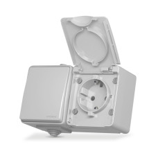 Выключатель одноклавишный и розетка одинарная с/з VIDEX BINERA IP65 (VF-BNW3-G)