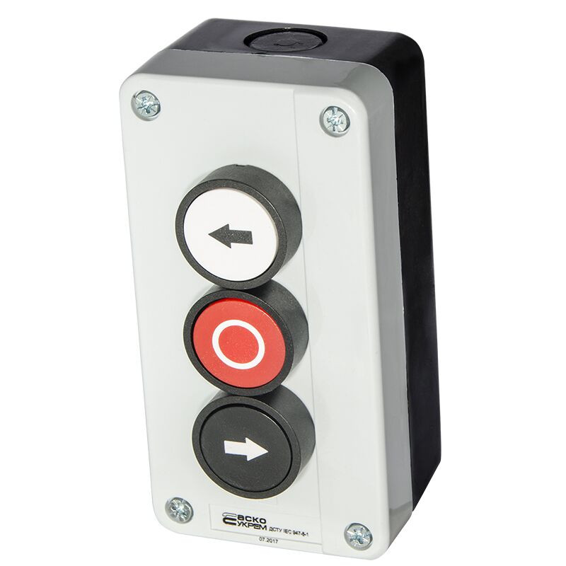 Пост кнопочный АСКО-УКРЕМ трехместный "Влево - Стоп - Вправо" XAL-B334 A0140020047