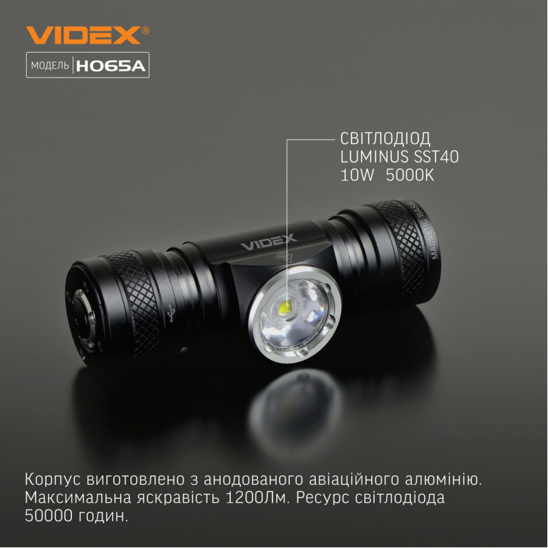 Фонарик налобный светодиодный VIDEX VLF-H065A 1200Lm 5000K (VLF-H065A)
