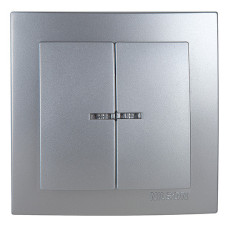 Выключатель двухклавишный с подсветкой NILSON Touran серебро 24131004