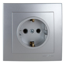 Розетка одинарная с/з NILSON Touran Серебро 24131017