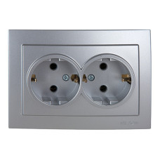 Розетка двохмесная с/з NILSON Touran серебро 24131025