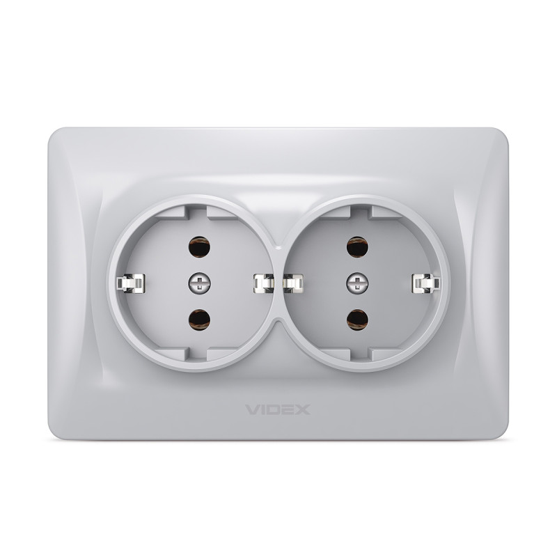 Розетка двухмесная с/з VIDEX Binera серебряный шёлк (VF-BNSK2G-CR)