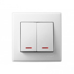 Выключатель двухклавишный с подсветкой LEZARD Lesya белый 705-0202-112