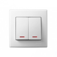 Выключатель двухклавишный с подсветкой LEZARD Lesya белый 705-0202-112