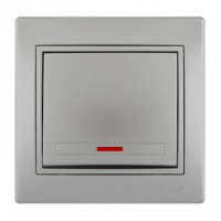 Выключатель одноклавишный с подсветкой MIRA серый металл со вставкой 701-1010-111