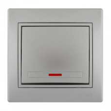 Выключатель одноклавишный с подсветкой MIRA серый металл со вставкой 701-1010-111