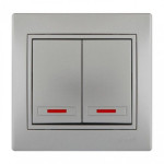 Выключатель двухклавишный с подсветкой MIRA серый металл со вставкой 701-1010-112