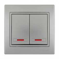 Выключатель двухклавишный с подсветкой MIRA серый металл со вставкой 701-1010-112