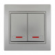 Выключатель двухклавишный с подсветкой MIRA серый металл со вставкой 701-1010-112