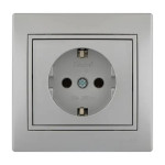 Розетка одинарная с заземлением MIRA металл серый со вставкой 701-1010-122