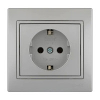 Розетка одинарная с заземлением MIRA металл серый со вставкой 701-1010-122